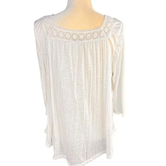 L.A. HEARTS Women's Blouse Ivory Boho Large Crinkle-Rayon 3/4 Sleeve Square Neck - Picture 10 of 14